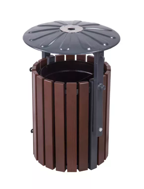 Cos stradal pentru gunoi  Maro  Metal si Lemn  40 L